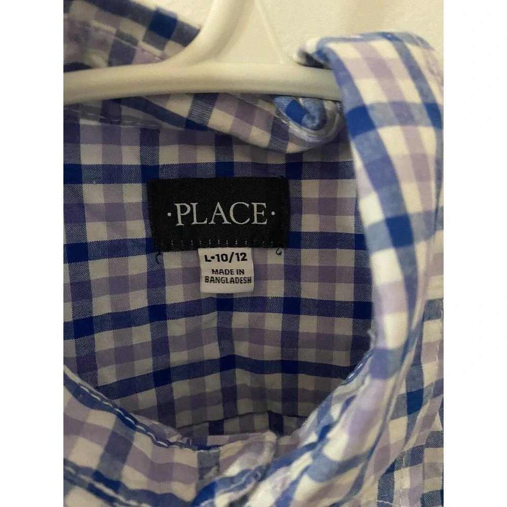 Child’s Place Boys Button Down Check Shirt S‎ L Purple And Navy